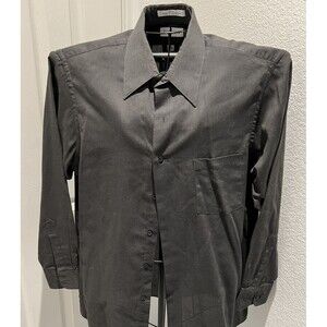 Van Heusen Mens Pique Long-Sleeved Button Up Shirt 16.5 Charcoal Gray
